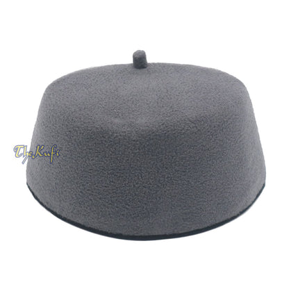 Grey Handmade Red Fez-style Kufi with Tip