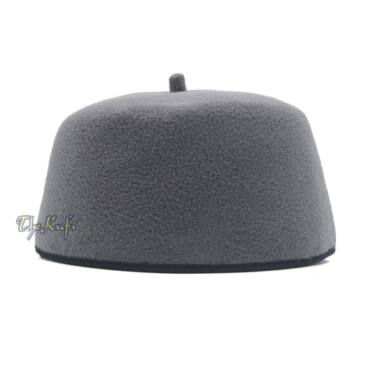 Gray Handmade Red Fez-Style Kufi with Tip