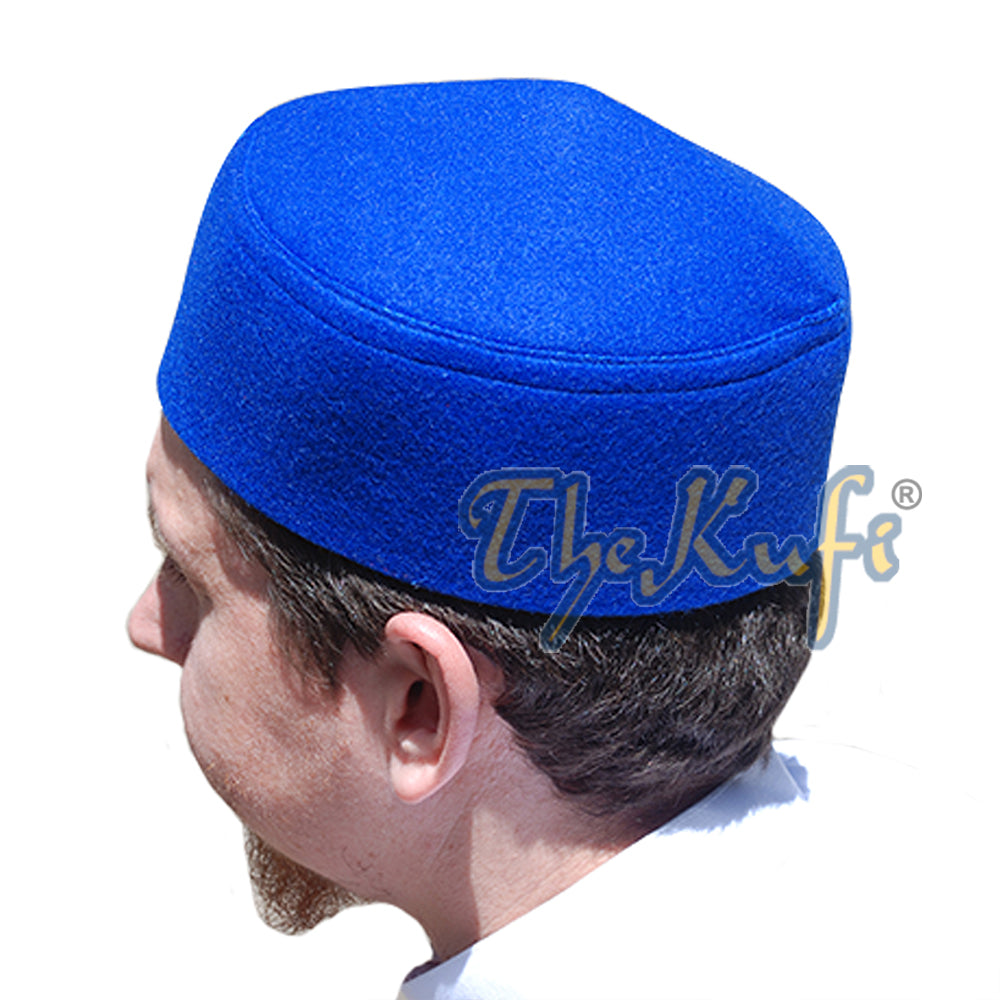 Kufi Faux Felt Biru Atas Runcing Buatan Tangan