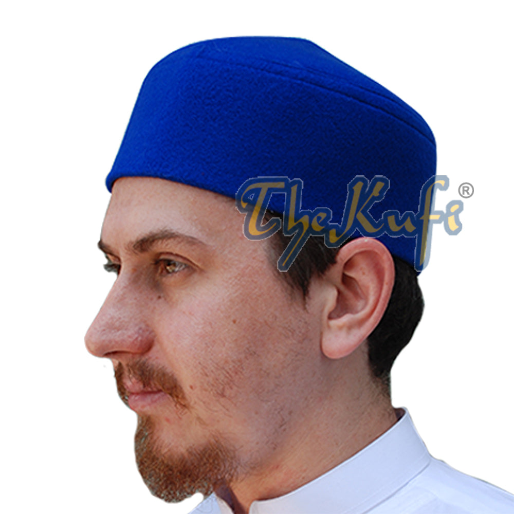 Kufi Faux Felt Biru Atas Runcing Buatan Tangan