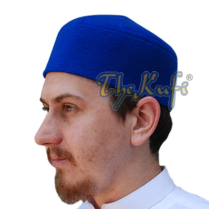 Kufi Faux Felt Biru Atas Runcing Buatan Tangan
