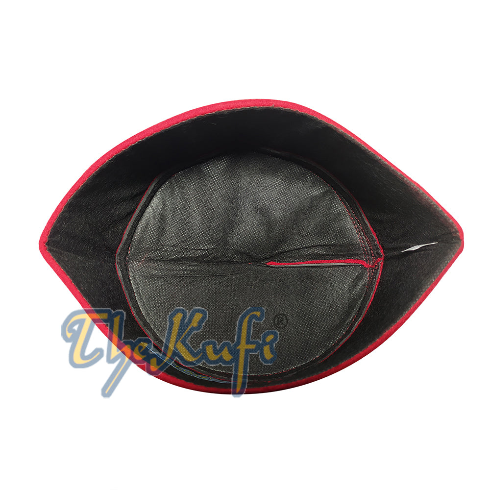Kufi Faux Felt Maroon Atas Runcing Buatan Tangan
