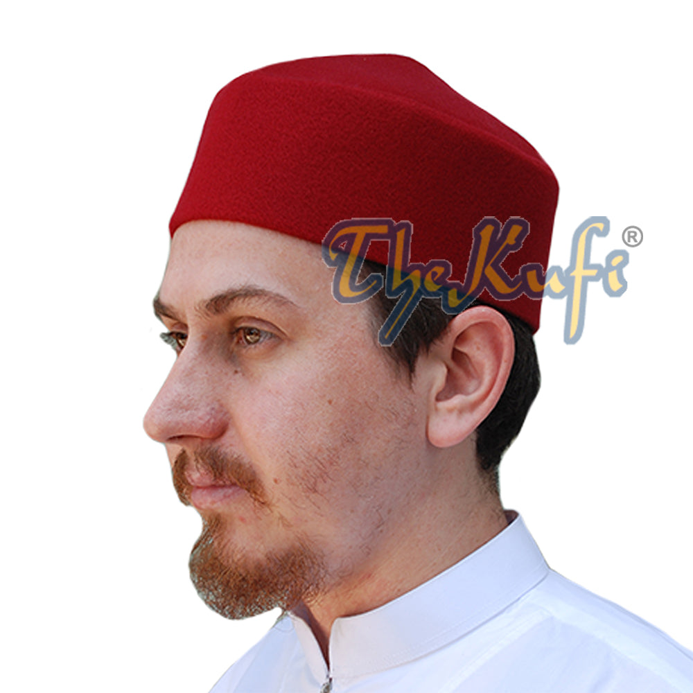 Kufi Faux Felt Maroon Atas Runcing Buatan Tangan