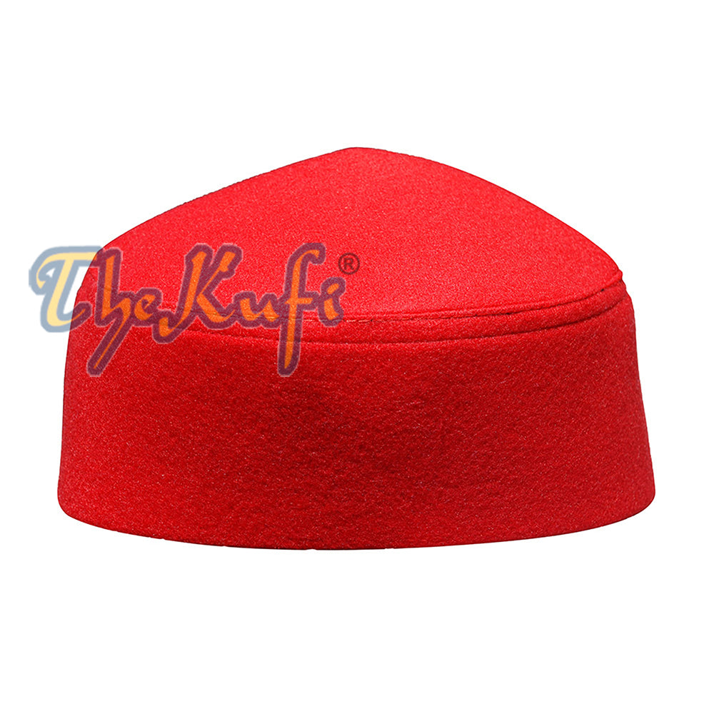 Buatan Tangan Runcing Top Red Faux Felt Kufi