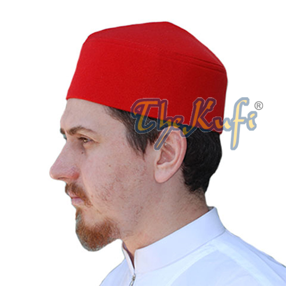 Buatan Tangan Runcing Top Red Faux Felt Kufi