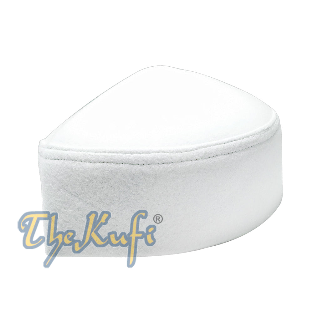 Solid White Moroccan Fez-Style Kufi Hat Cap With Pointed Top