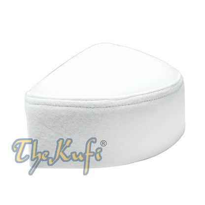 Solid White Moroccan Fez-Style Kufi Hat Cap With Pointed Top