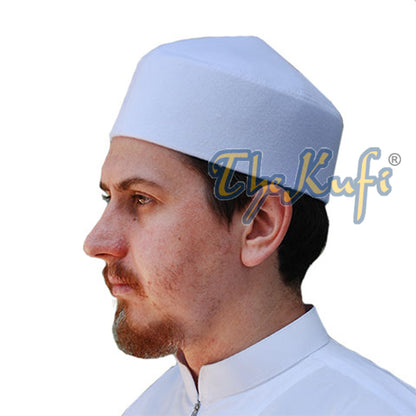 Topi Kufi Gaya Fez Maghribi Putih Pepejal dengan Bahagian Atas Runcing