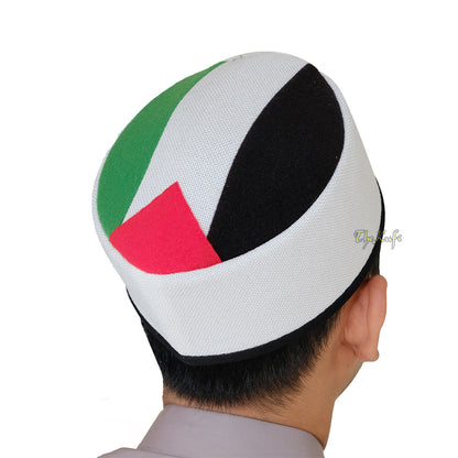 White Netting Soft Palestine Flag Tarboosh Fez Style Handmade Foam Layer Kufi