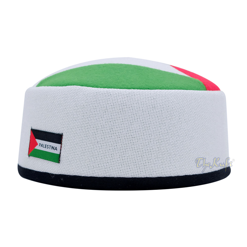 White Netting Soft Palestine Flag Tarboosh Fez Style Handmade Foam Layer Kufi