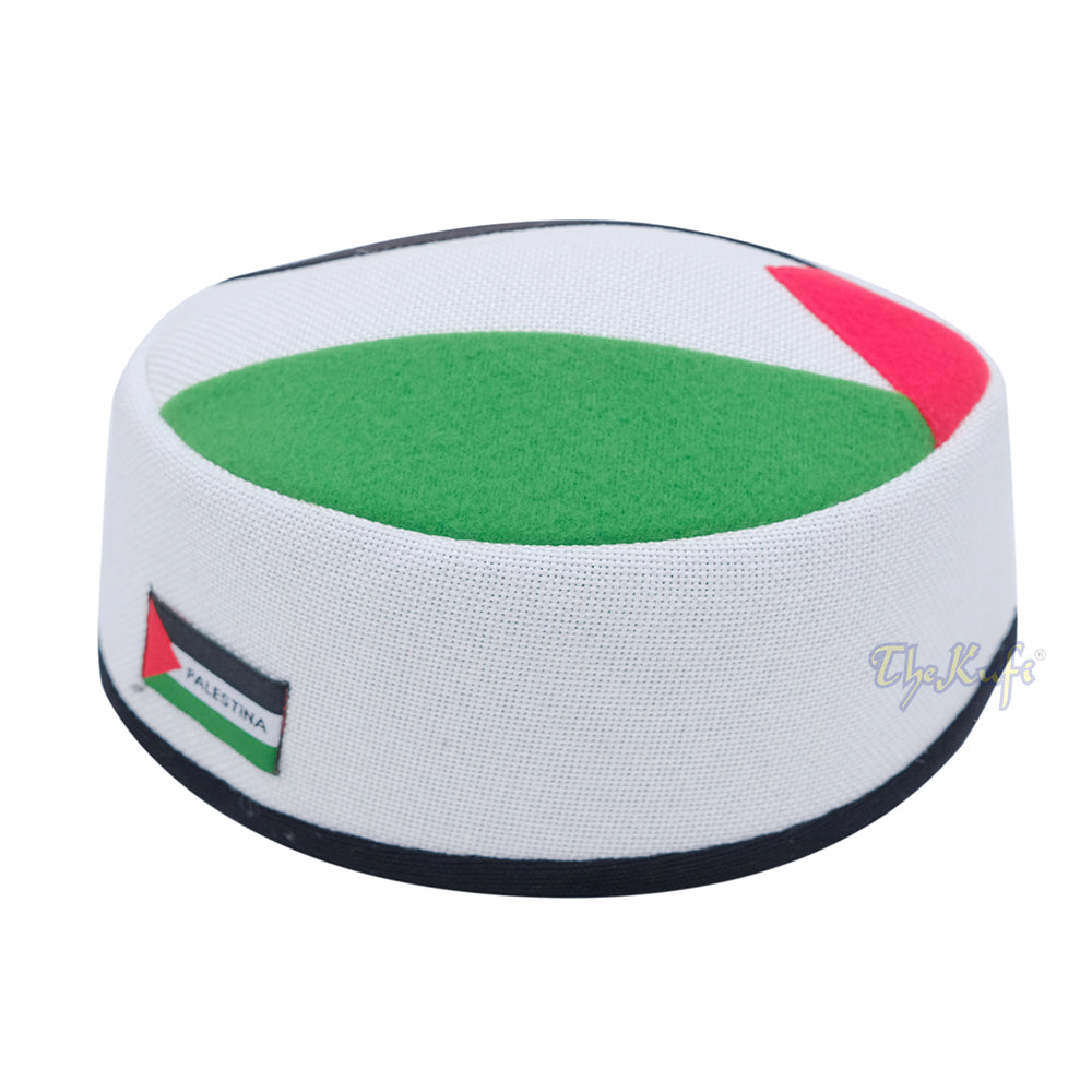 White Netting Soft Palestine Flag Tarboosh Fez Style Handmade Foam Layer Kufi