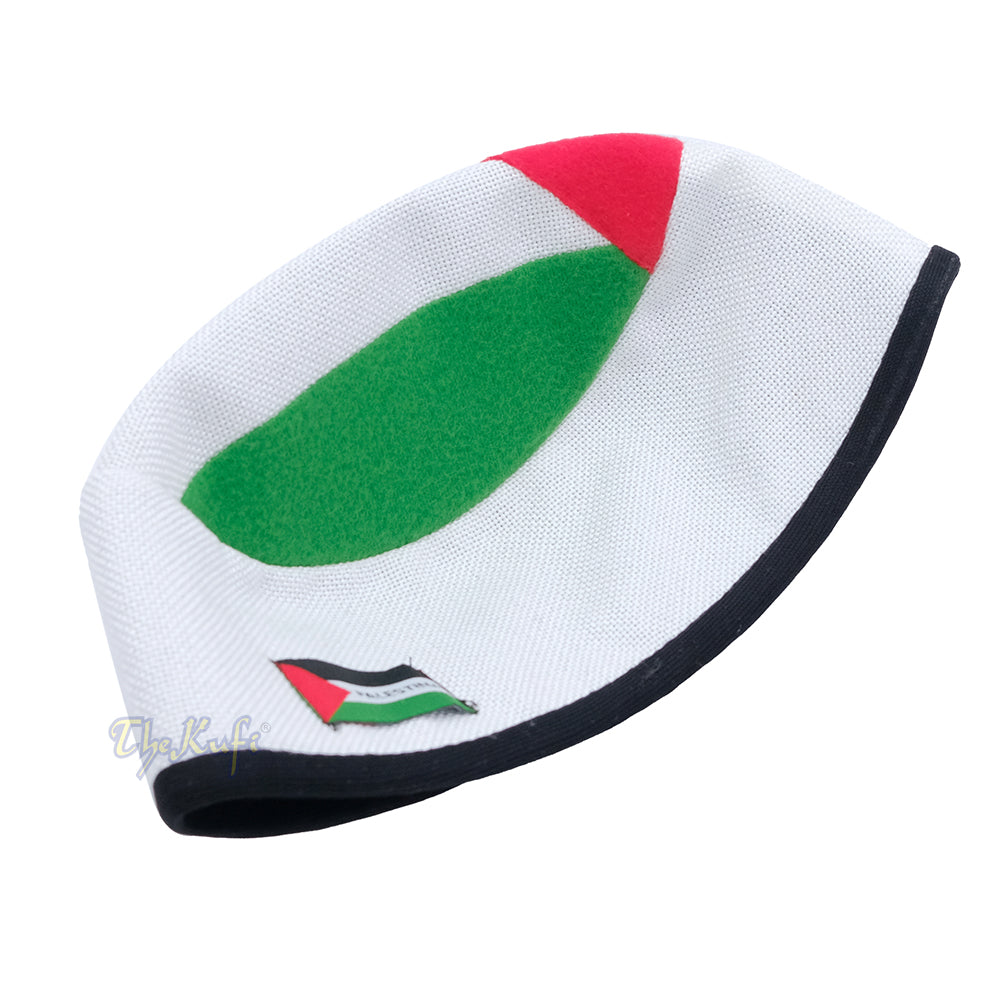 White Netting Soft Palestine Flag Tarboosh Fez Style Handmade Foam Layer Kufi