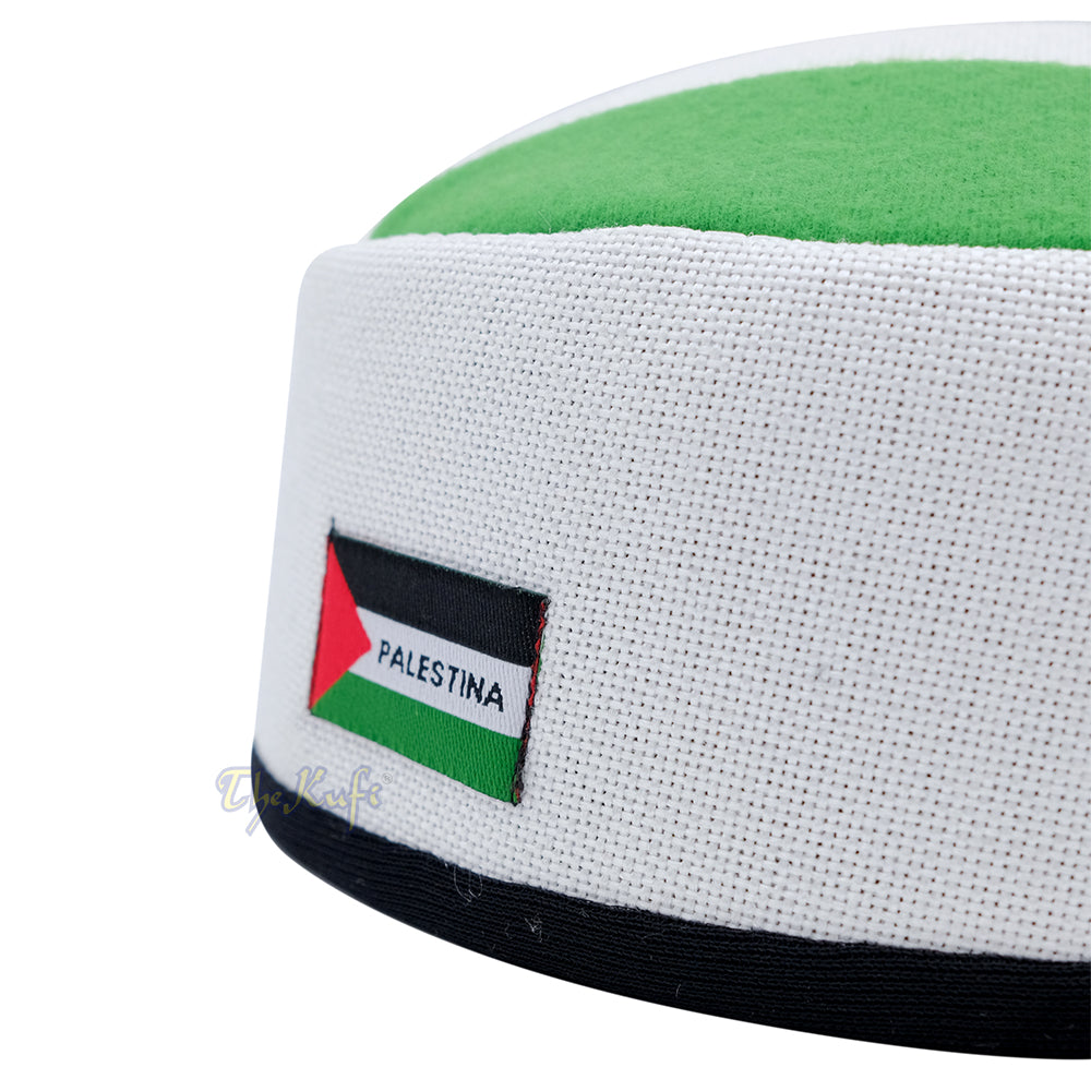 White Netting Soft Palestine Flag Tarboosh Fez Style Handmade Foam Layer Kufi