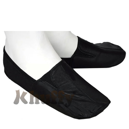 Black Men's/Women's Ankle Low-Cut Elastic Slip-On Halal Leather Sunnah Khuff Khuffain Socks For Mosque
