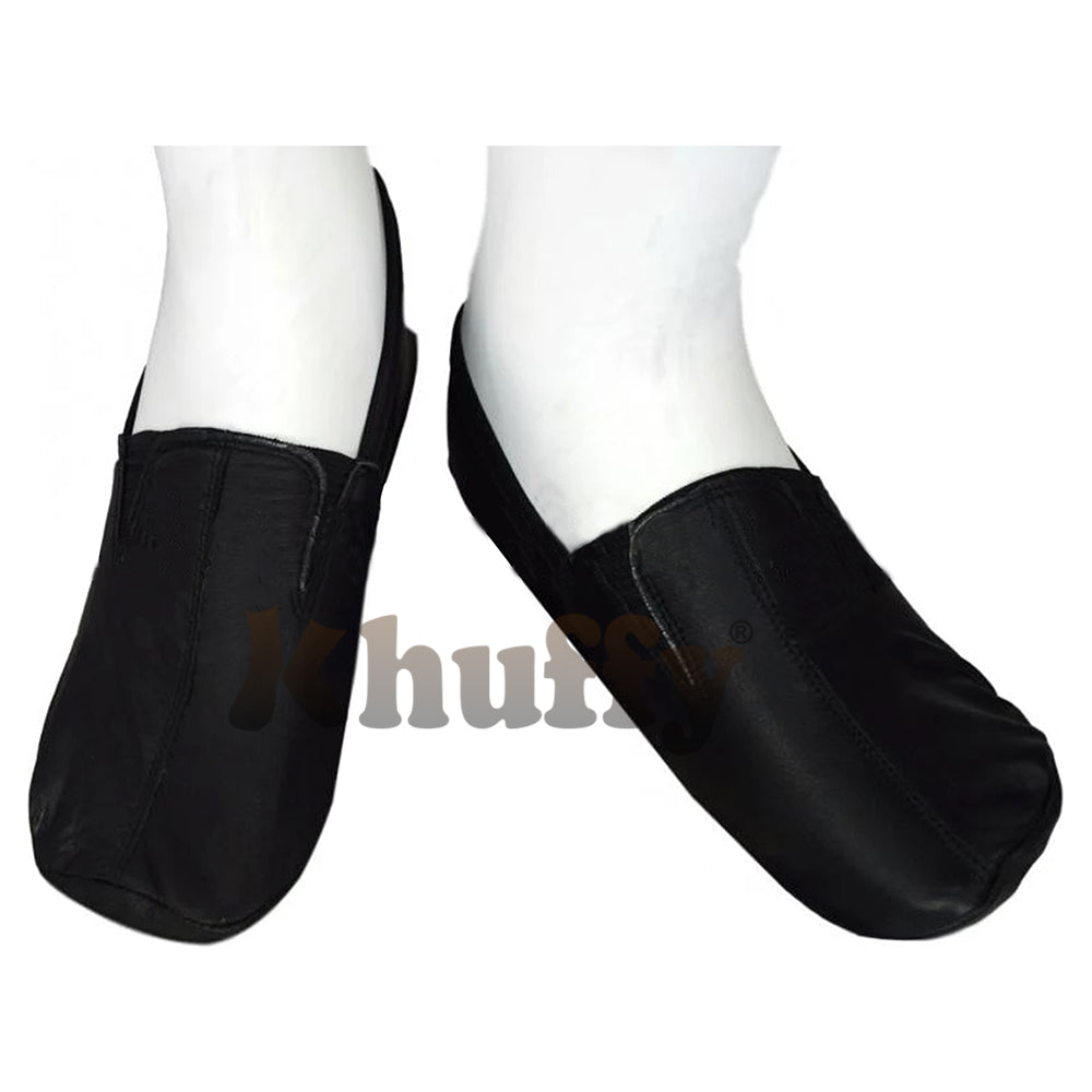 Black Men's/Women's Ankle Low-Cut Elastic Slip-On Halal Leather Sunnah Khuff Khuffain Socks For Mosque