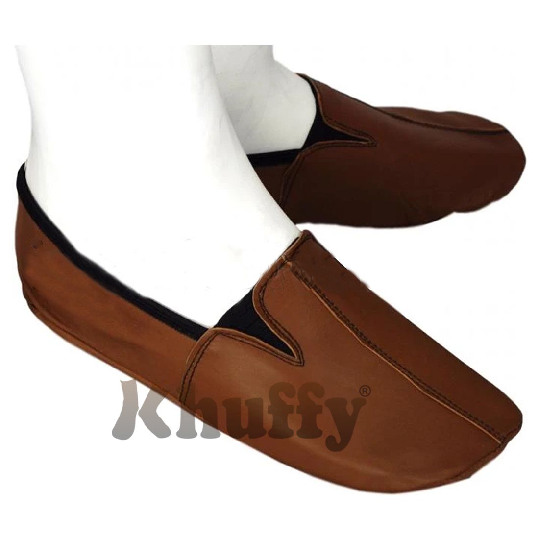 Camel Brown Men’s/Women’s Ankle Low-Cut Elastic Slip-On Halal Leather Sunnah Khuff Khuffain Socks for Mosque