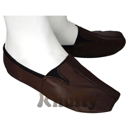 Chocolate Brown Men’S/Women’S Ankle Low-Cut Elastic Slip-On Halal Leather Sunnah Khuff Khuffain Socks For Mosque