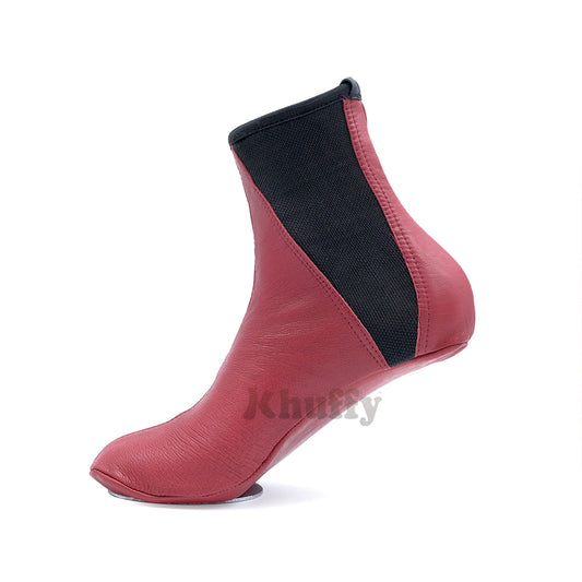 Burgundy Men's/Women's Elastic Slip-On Halal Leather Sunnah Khuff Khuffain Socks For Mosque
