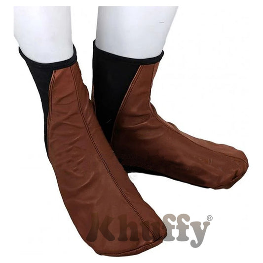 Chocolate Brown Men’s/Women’s Elastic Slip-On Halal Leather Sunnah Khuff Khuffain Socks for Mosque