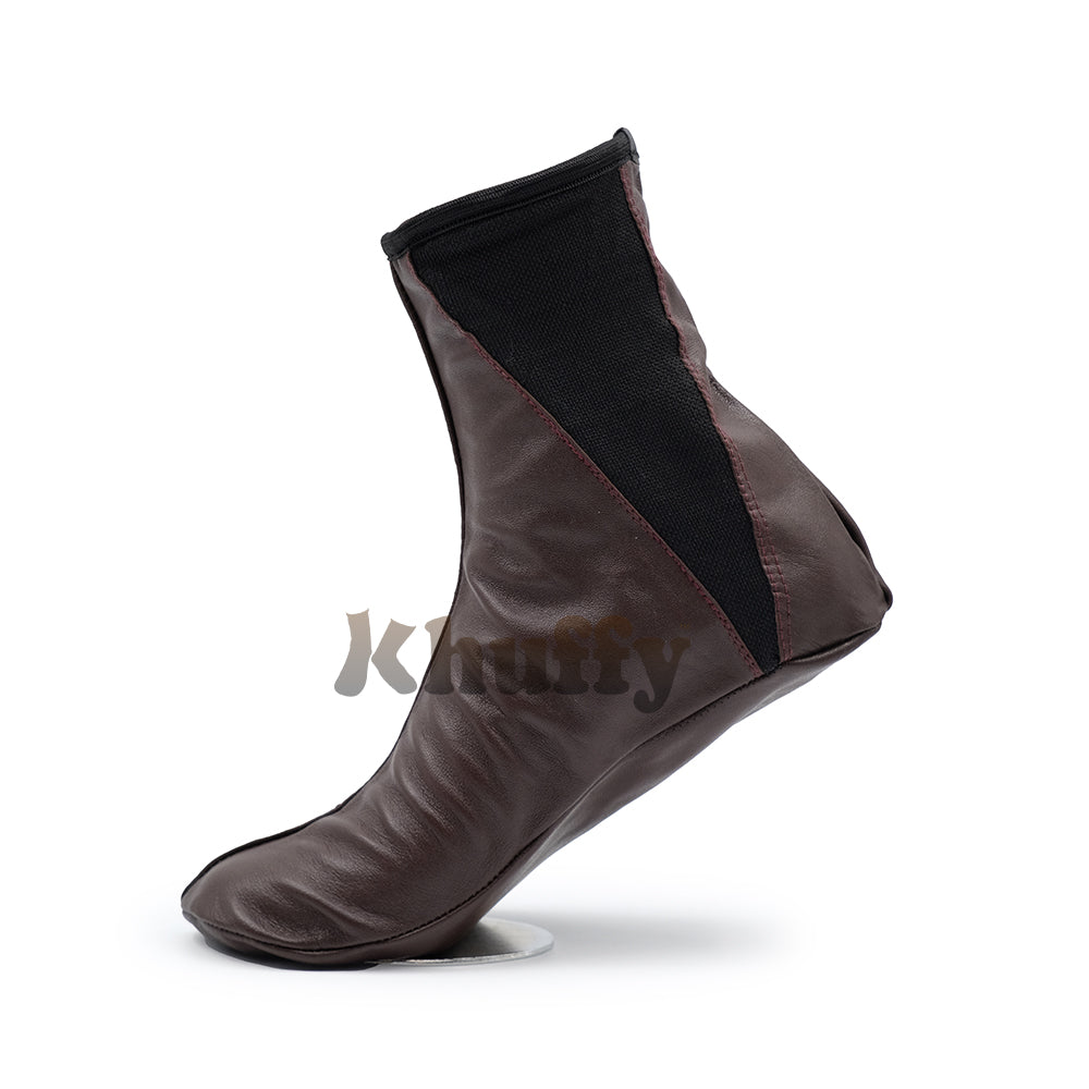 Dark Brown Men's/Women's Elastic Slip-On Halal Leather Sunnah Khuff Khuffain Socks For Mosque