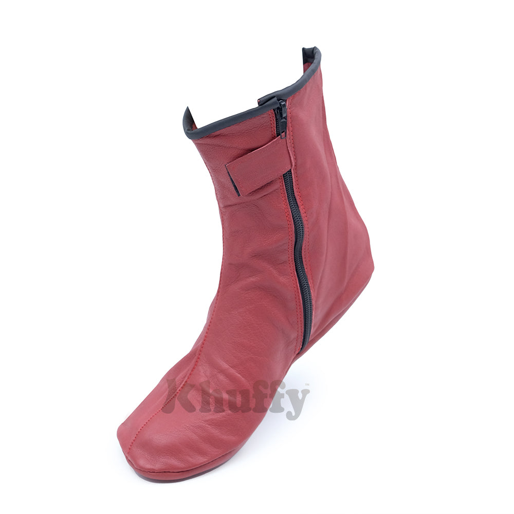 Burgundy Men’S/Women’S Zipper Halal Leather Sunnah Khuff Khuffain Socks For Mosque