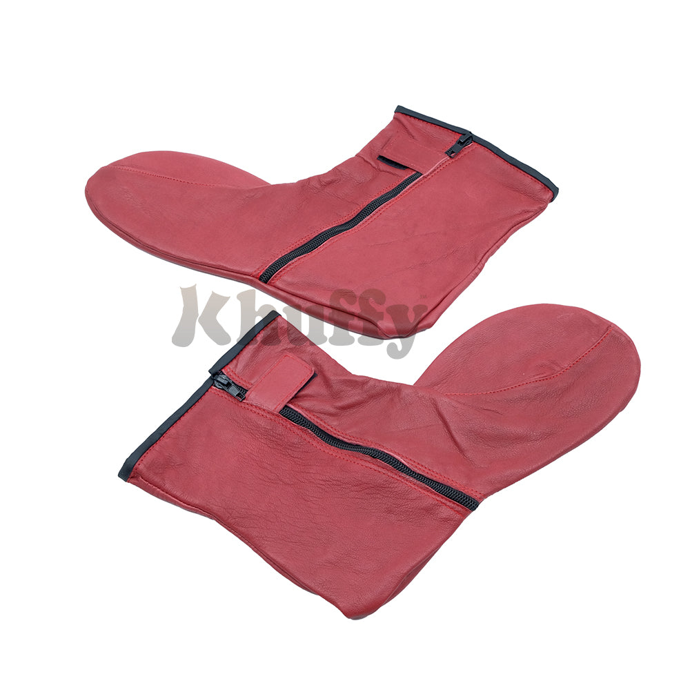 Burgundy Men's/Women's Zipper Halal Leather Sunnah Khuff Khuffain Socks For Mosque