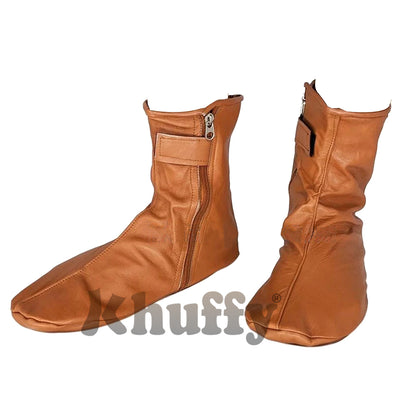 Camel Brown Men’S/Women’S Zipper Halal Leather Sunnah Khuff Khuffain Socks For Mosque