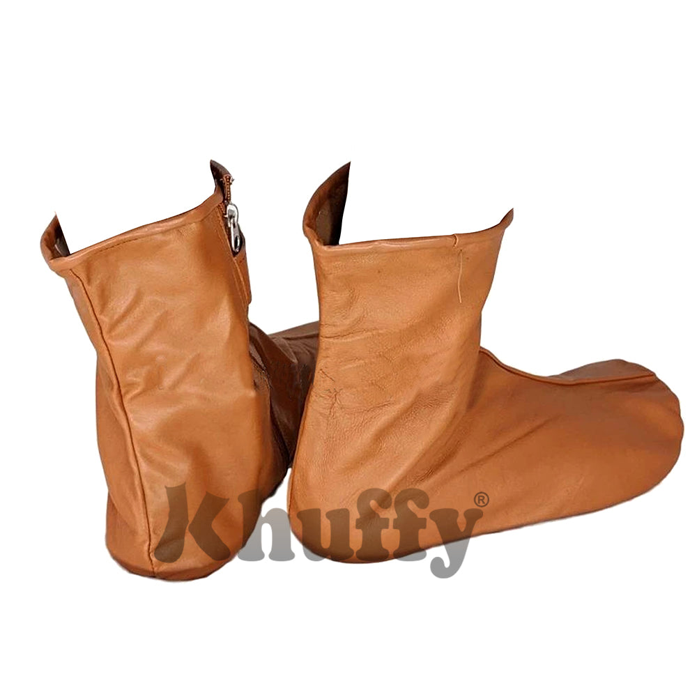 Camel Brown Men's/Women's Zipper Halal Leather Sunnah Khuff Khuffain Socks For Mosque