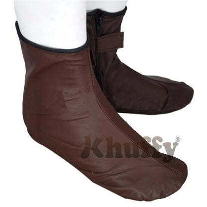 Chocolate Brown Men’S/Women’S Zipper Halal Leather Sunnah Khuff Khuffain Socks For Mosque