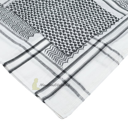 Black White Keffiyeh Arafat Scarf Shemagh 120X120Cm Wide White Borders