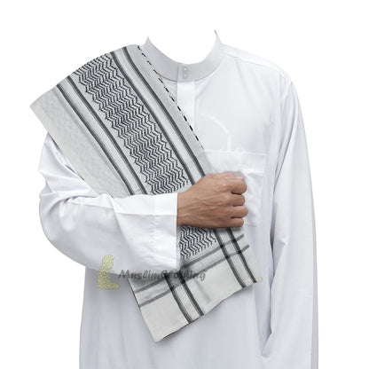 Black White Keffiyeh Arafat Scarf Shemagh 120x120 cm Wide White Borders