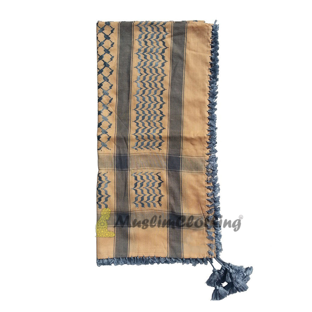 Light Brown & Blue Keffiyeh Men’S Arafat Scarf Shawl Turban Sorban Shawl Turban Sorban