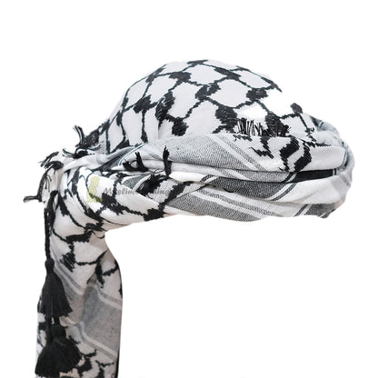 White & Black Cotton Arab Keffiyeh Scarf Hijab