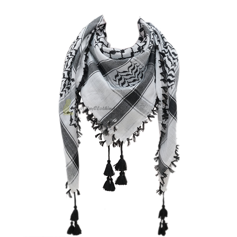 White & Black Cotton Arab Keffiyeh Scarf Hijab