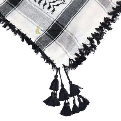 White & Black Cotton Arab Keffiyeh Scarf Hijab