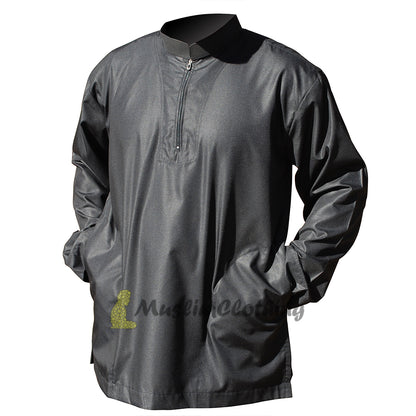 Long Sleeved Black Men’S Shirt With Zipper Clothing Islamic