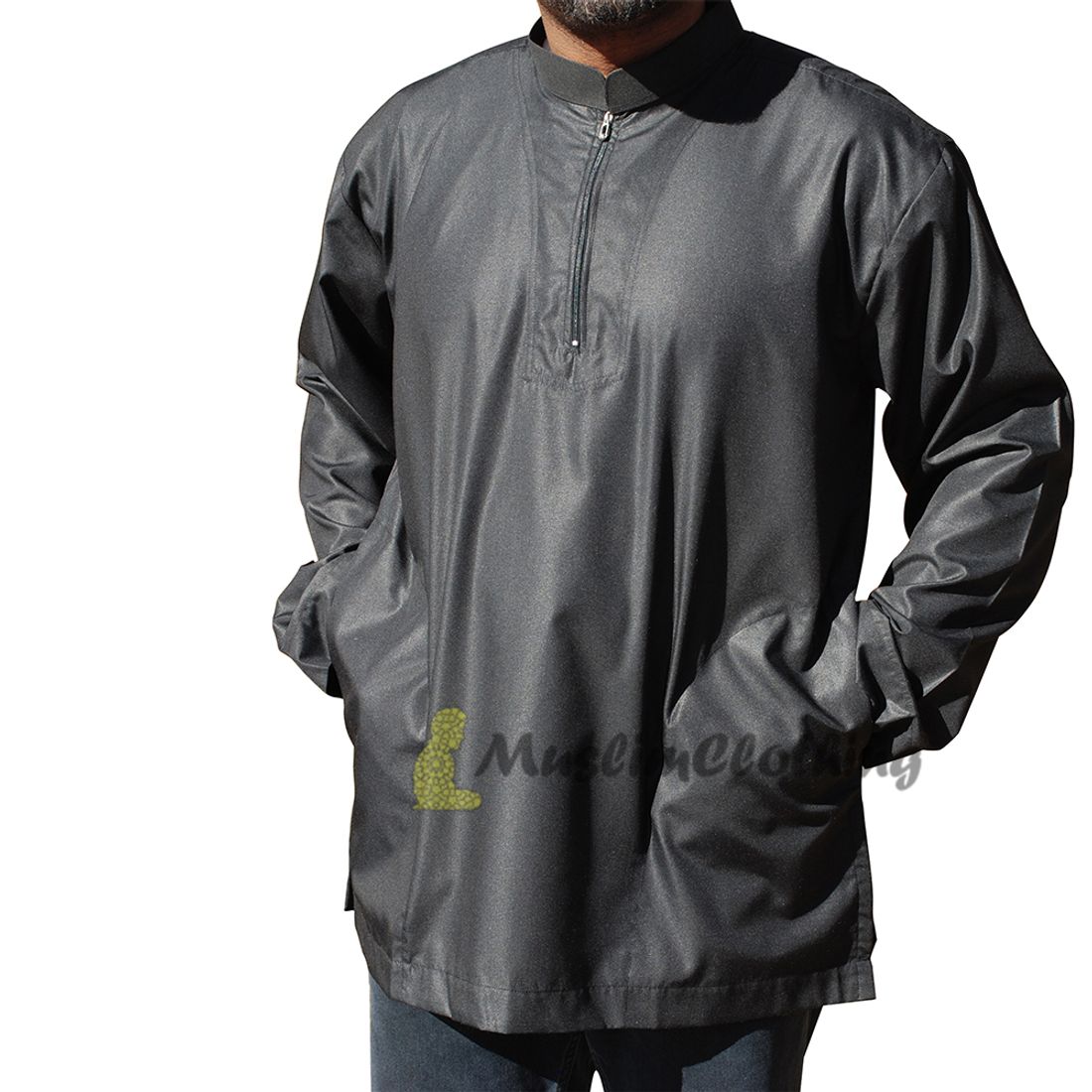 Long Sleeved Black Men’s Shirt with zipper Clothing Islamic
