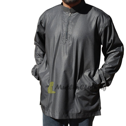 Long Sleeved Black Men’S Shirt With Zipper Clothing Islamic