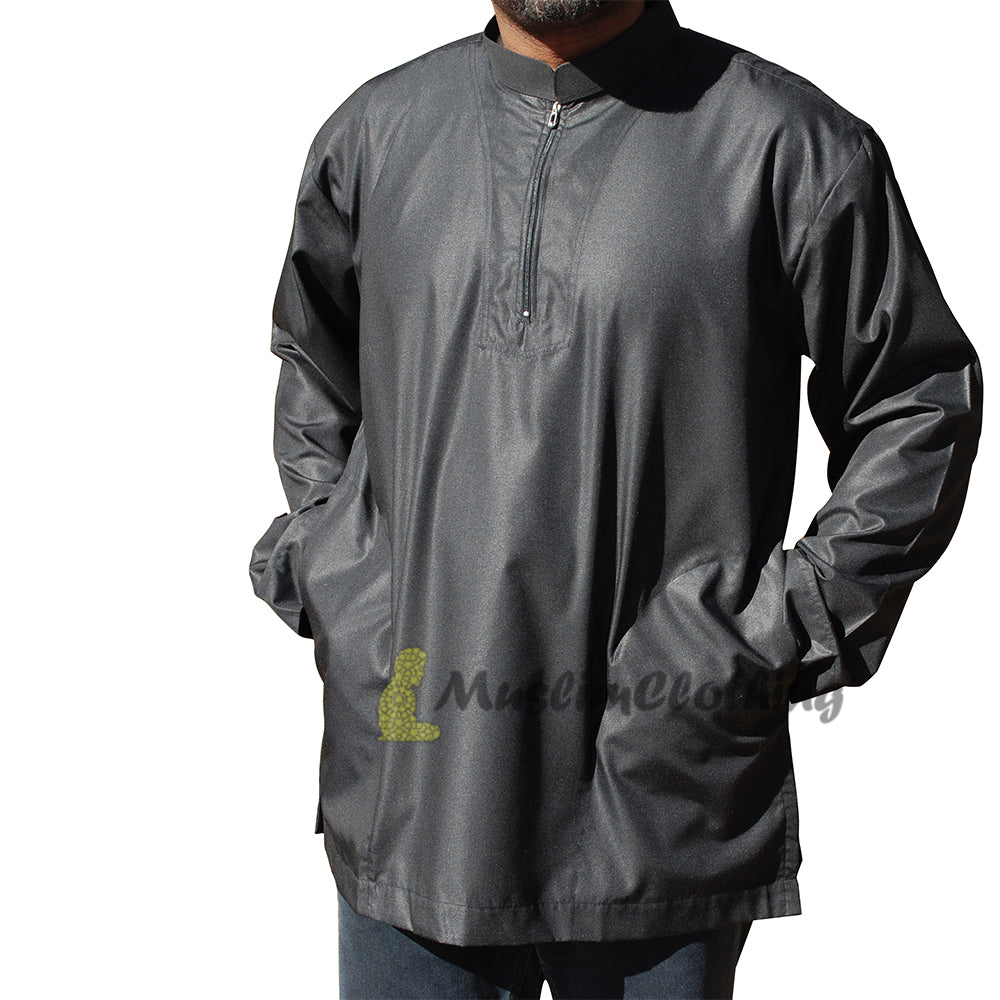 Long Sleeved Black Men's Shirt with Zipper Clothing Islamic