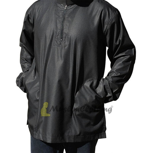 Kemeja Lelaki Coklat Tua Lengan Panjang dengan zip Pakaian Islamik