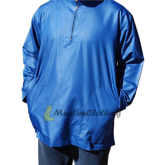 Kemeja Lelaki Lengan Panjang Biru Tua dengan zip Pakaian Islamik