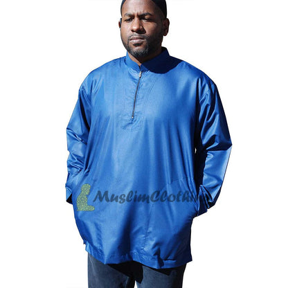Long Sleeved Dark Blue Men’s Shirt with Zipper Clothing Islamic