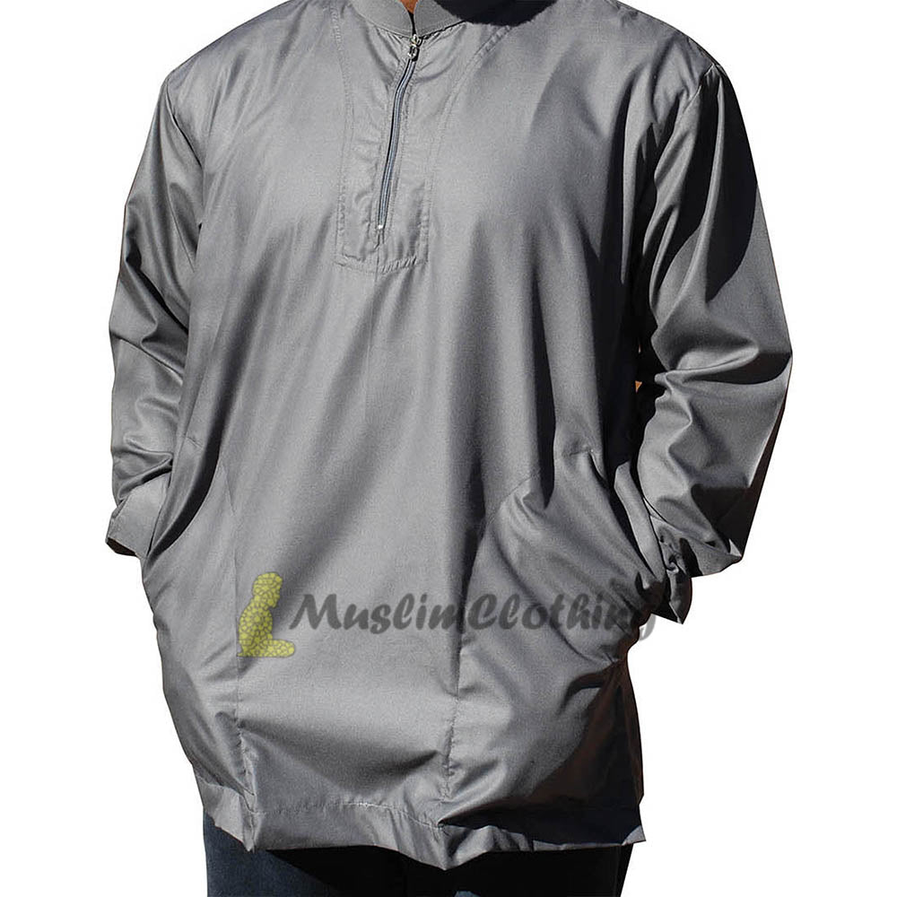 Long Sleeved Dark Gray Men’S Shirt With Zipper Clothing Islamic