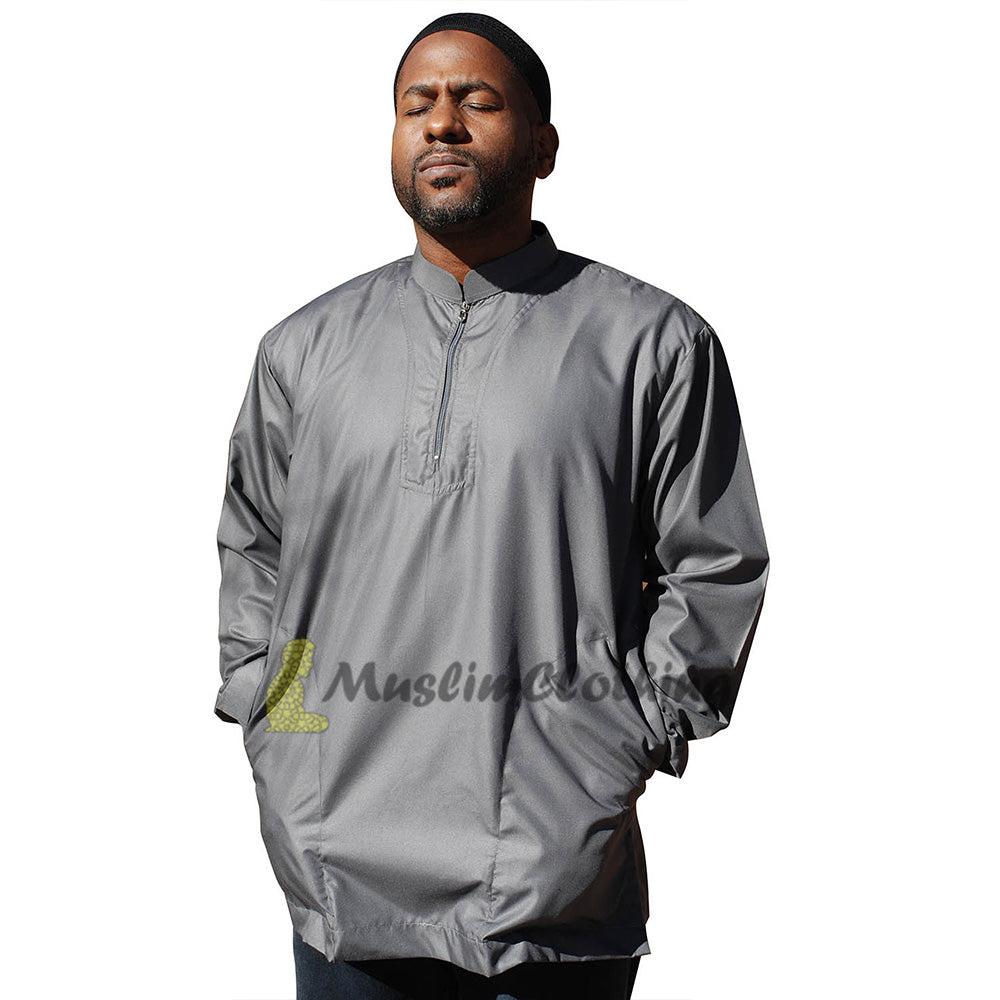 Long Sleeved Dark Gray Men’S Shirt With Zipper Clothing Islamic