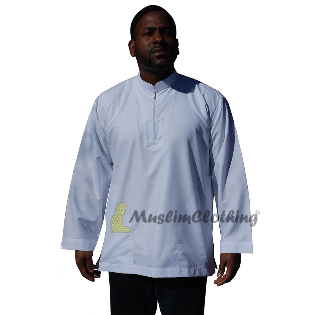 Long Sleeved White Men’s Shirt with zipper Clothing Islamic