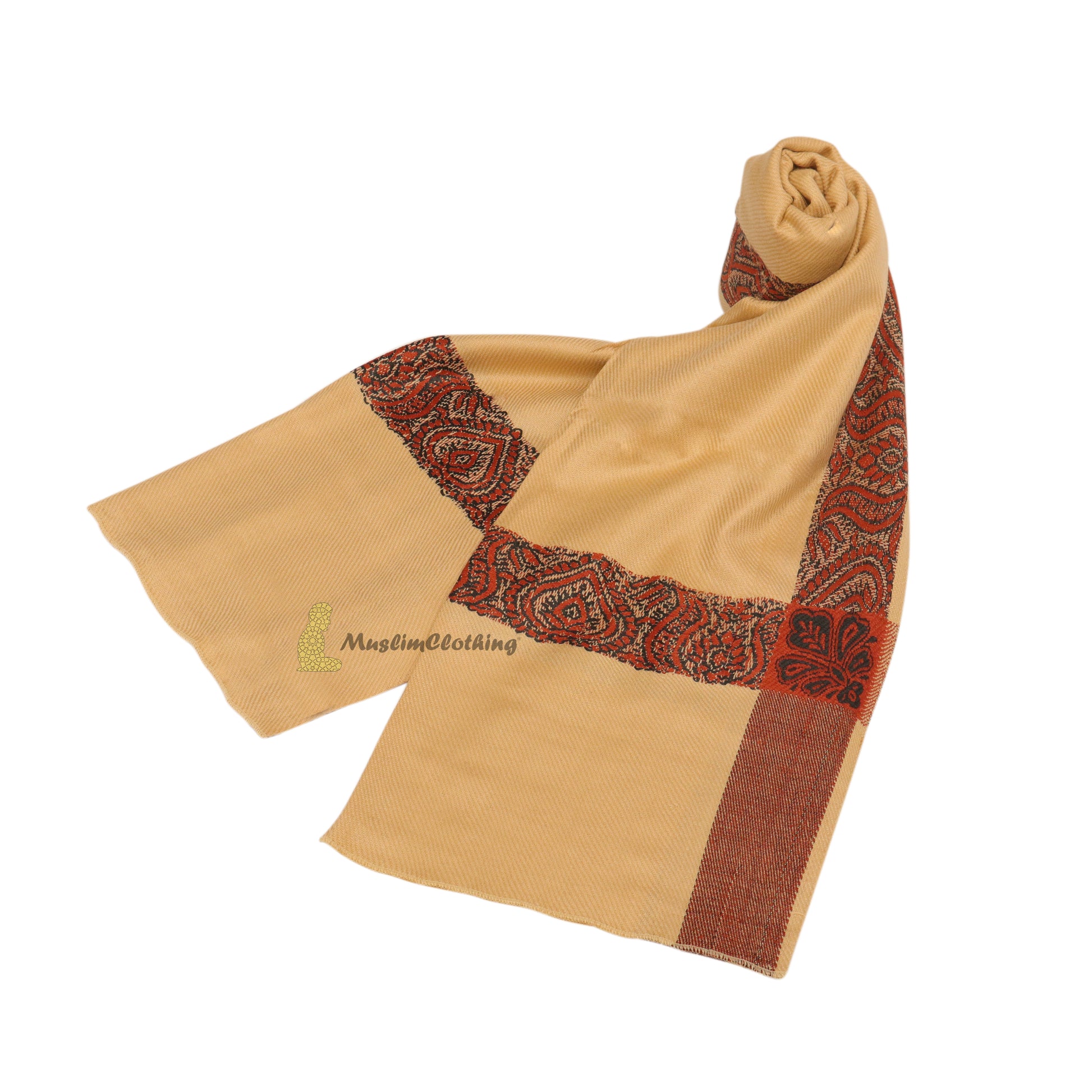 Beige Kashmiri Habaib Yemeni Style Mens Shawl 56Cmx203Cm