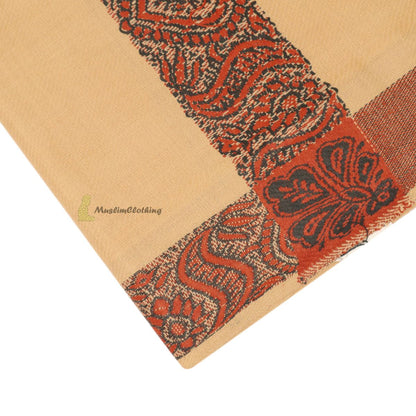 Beige Kashmiri Habaib Yemeni Style Mens Shawl 56x203cm