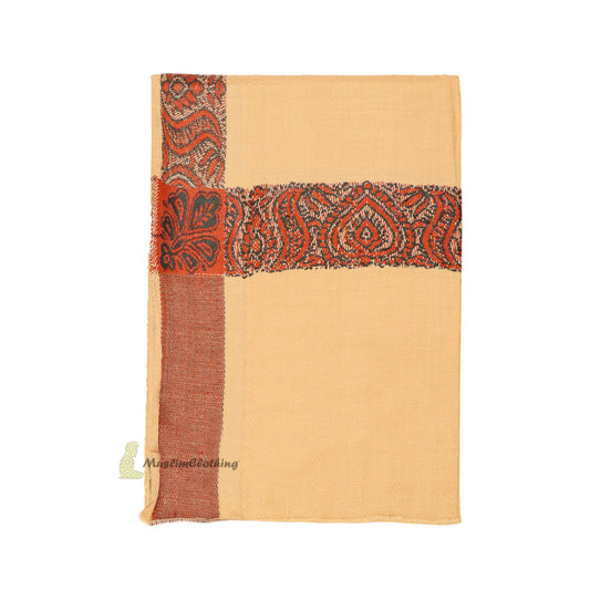 Beige Kashmiri Habaib Selendang Lelaki Gaya Yaman 56cmx203cm