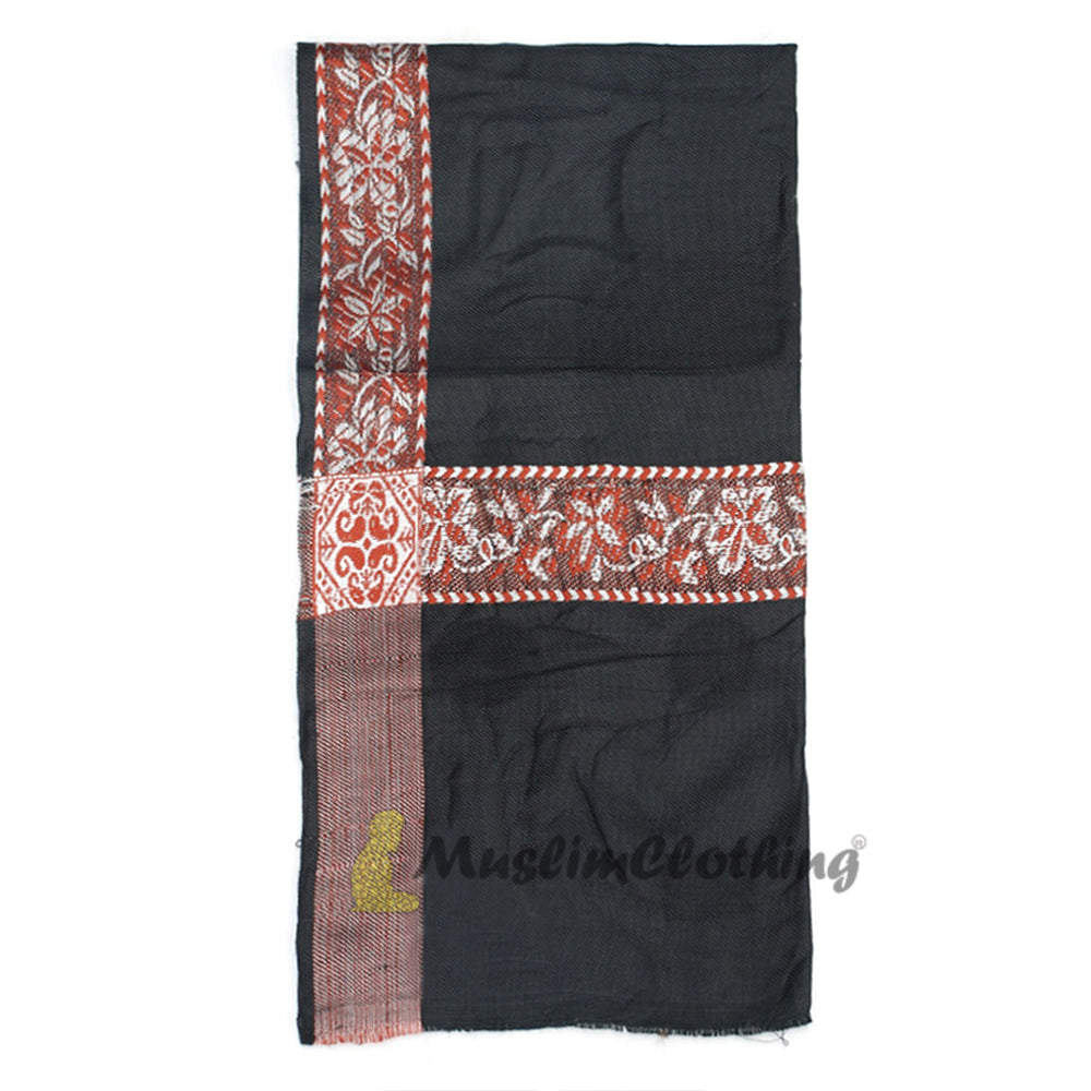 Selendang Pria Gaya Yaman Habaib Kashmir Hitam 56x203cm