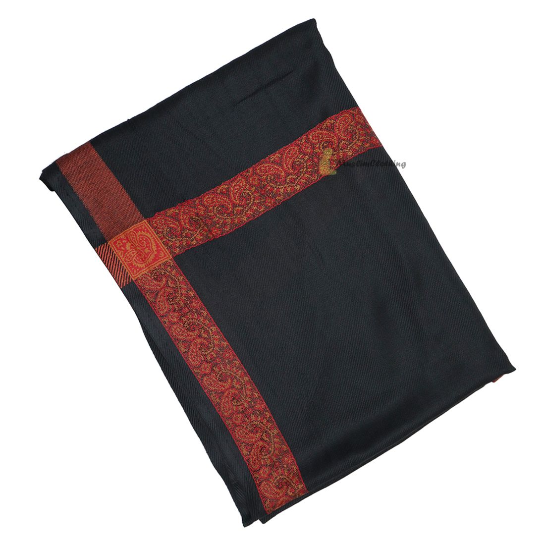 Black Habaib Yemeni Kashimiri Style Shawl Sorban Turban Red Rust Brown Border Design